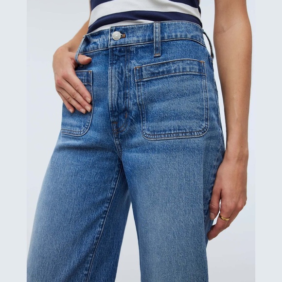 Madewell 32 Petite Emmett Wide Leg Full Length Jean Patch Pocket Edition - Picture 8 of 11